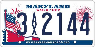 MD license plate 3AX2144