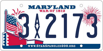 MD license plate 3AX2173