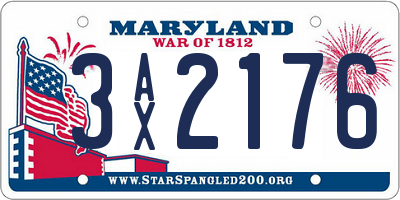 MD license plate 3AX2176