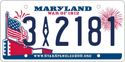 MD license plate 3AX2181