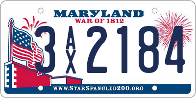 MD license plate 3AX2184