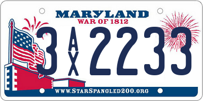 MD license plate 3AX2233