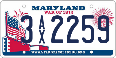 MD license plate 3AX2259