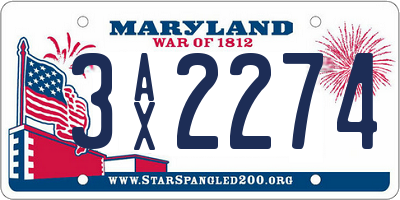 MD license plate 3AX2274