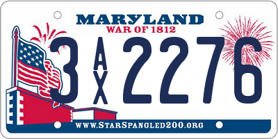 MD license plate 3AX2276