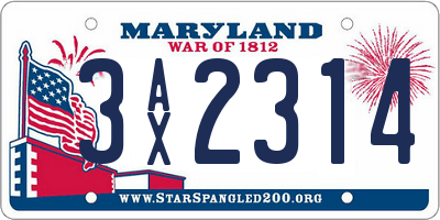 MD license plate 3AX2314