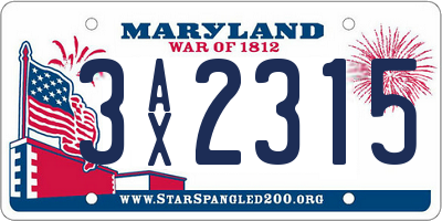 MD license plate 3AX2315