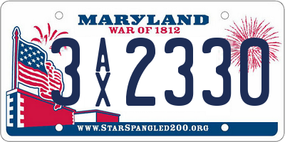 MD license plate 3AX2330