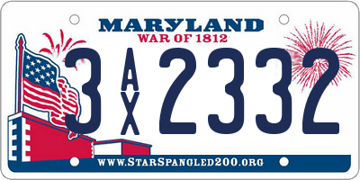 MD license plate 3AX2332
