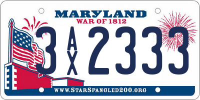 MD license plate 3AX2333