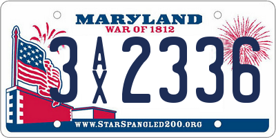 MD license plate 3AX2336