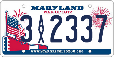 MD license plate 3AX2337