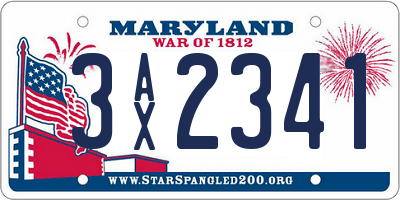 MD license plate 3AX2341