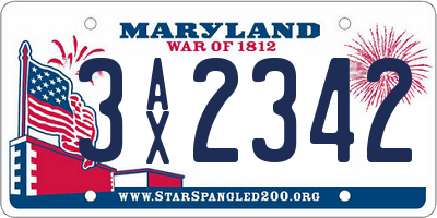 MD license plate 3AX2342