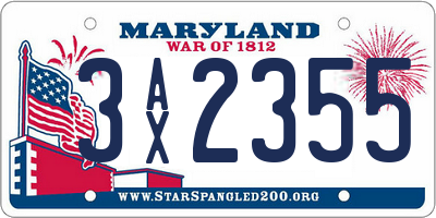 MD license plate 3AX2355