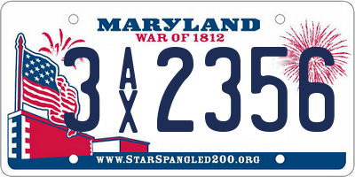 MD license plate 3AX2356