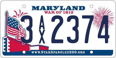 MD license plate 3AX2374