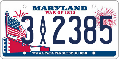 MD license plate 3AX2385