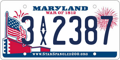 MD license plate 3AX2387
