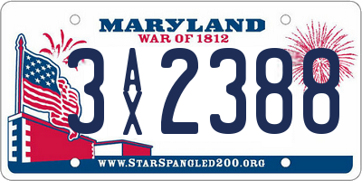 MD license plate 3AX2388