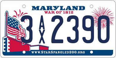 MD license plate 3AX2390
