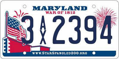 MD license plate 3AX2394