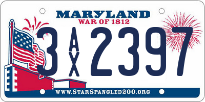 MD license plate 3AX2397