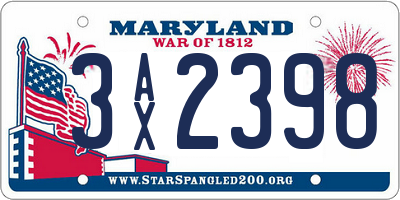 MD license plate 3AX2398