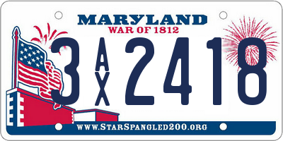 MD license plate 3AX2418