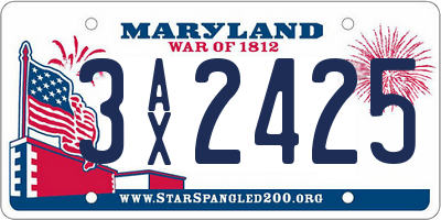 MD license plate 3AX2425