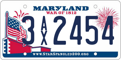MD license plate 3AX2454