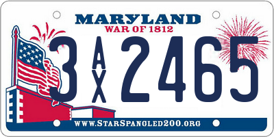 MD license plate 3AX2465