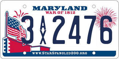 MD license plate 3AX2476