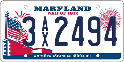 MD license plate 3AX2494