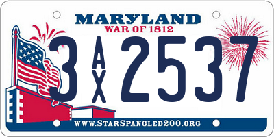 MD license plate 3AX2537