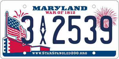 MD license plate 3AX2539