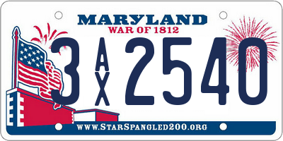 MD license plate 3AX2540