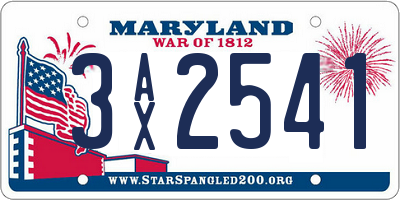 MD license plate 3AX2541