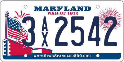 MD license plate 3AX2542