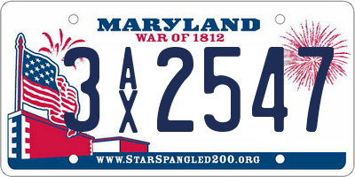 MD license plate 3AX2547