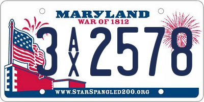 MD license plate 3AX2578