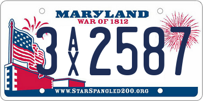 MD license plate 3AX2587