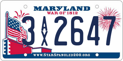 MD license plate 3AX2647