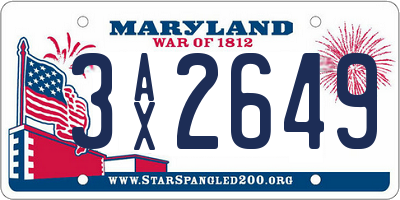 MD license plate 3AX2649