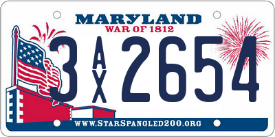MD license plate 3AX2654