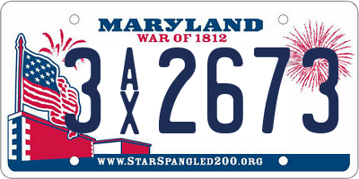 MD license plate 3AX2673