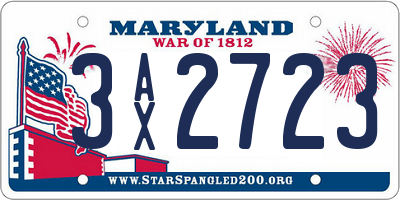 MD license plate 3AX2723