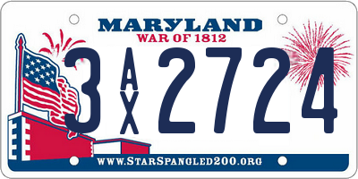 MD license plate 3AX2724