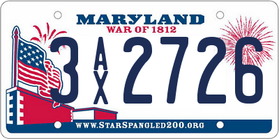 MD license plate 3AX2726