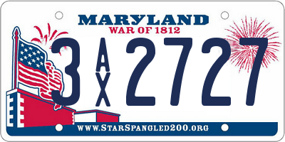 MD license plate 3AX2727